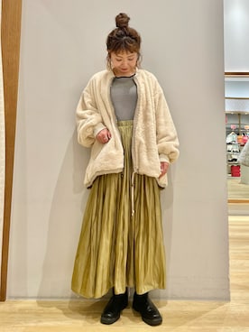 「ファー」｜「アイテム（MA-1）」を使った、tomopuuさん（レディース・152cm）の冬コーディネート