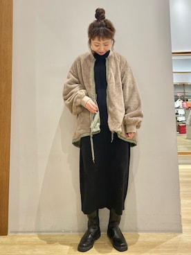 「ファー」｜「アイテム（MA-1）」を使った、tomopuuさん（レディース・152cm）の冬コーディネート