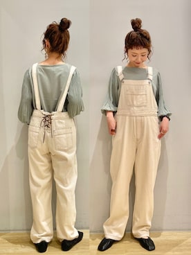 「ホワイトパンツ」｜「アイテム（サロペット/オーバーオール）」を使った、tomopuuさん（レディース・152cm）の秋コーディネート