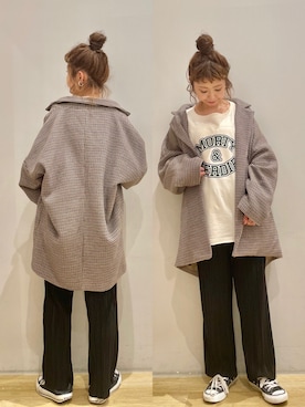 「earth music&ecology（アースミュージックアンドエコロジー）のアイテム（その他アウター）」を使った、tomopuuさん（レディース・152cm）の秋コーディネート