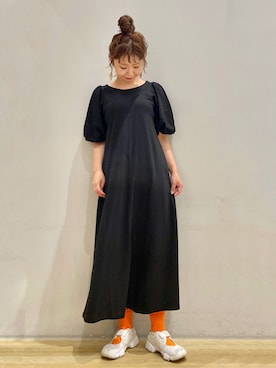 「バルーン袖」｜「アイテム（ワンピース/ドレス）」を使った、tomopuuさん（レディース・154cm）の秋コーディネート