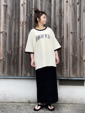 「koe（コエ）の【ジェンダーレス】反転プリント半袖リンガーTシャツ*（Tシャツ/カットソー）」を使った、tomopuuさん（レディース・154cm）の夏コーディネート