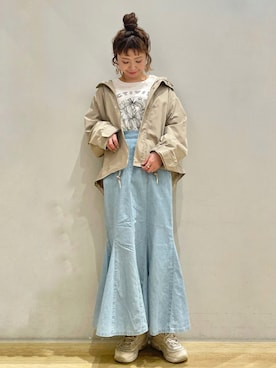 「earth music&ecology（アースミュージックアンドエコロジー）のアイテム（マウンテンパーカー）」を使った、tomopuuさん（レディース・152cm）の冬コーディネート