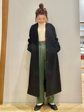 「earth music&ecology（アースミュージックアンドエコロジー）のアイテム（チェスターコート）」を使った、tomopuuさん（レディース・152cm）の冬コーディネート