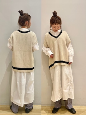 「earth music&ecology（アースミュージックアンドエコロジー）のアイテム（ベスト）」を使った、tomopuuさん（レディース・152cm）の秋コーディネート