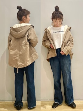 「earth music&ecology（アースミュージックアンドエコロジー）のアイテム（マウンテンパーカー）」を使った、tomopuuさん（レディース・152cm）の秋コーディネート