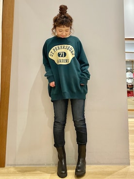 「earth music&ecology（アースミュージックアンドエコロジー）のアイテム（ブーツ）」を使った、tomopuuさん（レディース・152cm）の冬コーディネート