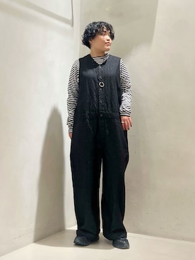 「JOURNAL STANDARD LUXE（ジャーナルスタンダード　ラックス）のコンパクトボーダー プルオーバー（Tシャツ/カットソー、ブラック系）」を使った、M.Mさん（レディース・161cm）の冬コーディネート
