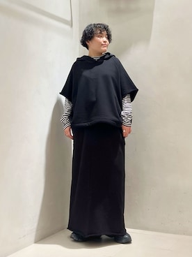 「JOURNAL STANDARD LUXE（ジャーナルスタンダード　ラックス）のコンパクトボーダー プルオーバー（Tシャツ/カットソー、ブラック系）」を使った、M.Mさん（レディース・161cm）の冬コーディネート