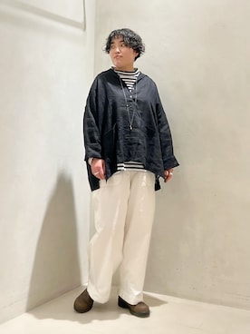 「JOURNAL STANDARD LUXE（ジャーナルスタンダード　ラックス）のツイルベイカーパンツ（その他パンツ、ホワイト系）」を使った、M.Mさん（レディース・161cm）の春コーディネート