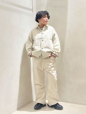 「JOURNAL STANDARD LUXE（ジャーナルスタンダード　ラックス）のボーダー ボートネックプル（Tシャツ/カットソー、ブルー系）」を使った、M.Mさん（レディース・161cm）の冬コーディネート