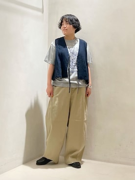 「JOURNAL STANDARD LUXE（ジャーナルスタンダード　ラックス）のリネンキャンバス ノットベスト（その他アウター、ブルー系）」を使った、M.Mさん（レディース・161cm）の春コーディネート