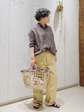 「JOURNAL STANDARD LUXE（ジャーナルスタンダード　ラックス）のテレコ タンクトップ（Tシャツ/カットソー、グレー系）」を使った、M.Mさん（レディース・161cm）の夏コーディネート