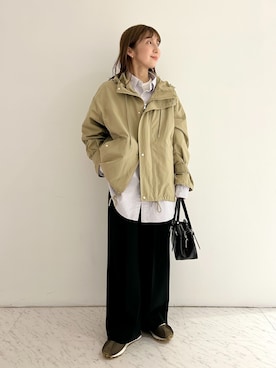 「JOURNAL STANDARD（ジャーナルスタンダード）のリンクルイージーパンツ（その他パンツ、ブラック系）」を使った、AKAMINEさん（レディース・155cm）の春コーディネート