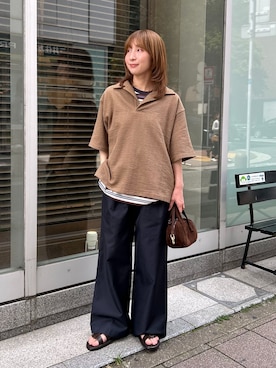 「JOURNAL STANDARD（ジャーナルスタンダード）の【osedit】2tuck buckle back CHINOS（チノパンツ、ブルー系）」を使った、AKAMINEさん（レディース・155cm）の春コーディネート