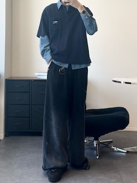 「THE CRAFT CREW PRODUCTS（ザクラフトクループロダクツ）の【UNNOTICEシリーズ】ファンクショナルファブリック ヘビーワッフル ヘンリーネック 半袖ポケットTシャツ / 抗菌防臭・UVカット【THE CRAFT CREW PRODUCTS】（Tシャツ/カットソー、ブルー系）」を使った、しおんさん（メンズ・176cm）の春コーディネート