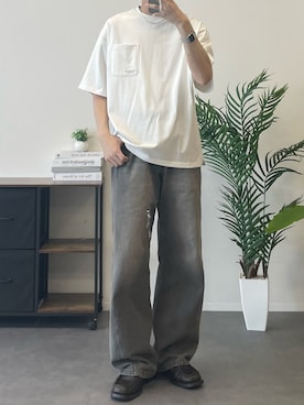 「THE CRAFT CREW PRODUCTS（ザクラフトクループロダクツ）の＜UVカット・汗ジミ防止＞ファンクショナルファブリック オーバーサイズ 半袖 ポケットTシャツ【THE CRAFT CREW PRODUCTS】（Tシャツ/カットソー、ホワイト系）」を使った、しおんさん（メンズ・176cm）の春コーディネート