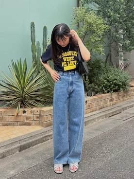 「LAVEANGE（ラビアンジェ）のワイドストレートデニム（デニムパンツ、ブルー系）」を使った、yuiさん（レディース・160cm）の夏コーディネート