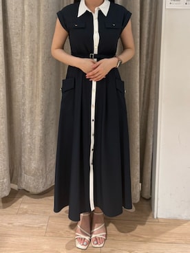 「MISCH MASCH（ミッシュマッシュ）の2026春夏新作 配色襟フレンチシャツワンピース（シャツワンピース、ブルー系）」を使った、アミュプラザ小倉店さん（レディース・152cm）の春コーディネート