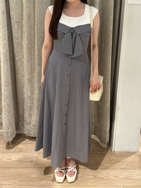 「MISCH MASCH（ミッシュマッシュ）の2026春夏新作 リボンシャツドッキングワンピース（ワンピース、グレー系）」を使った、アミュプラザ小倉店さん（レディース・152cm）の春コーディネート