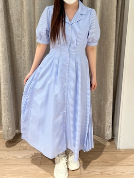 「MISCH MASCH（ミッシュマッシュ）の2026春夏新作 サイドプリーツテーラーワンピース（ワンピース、ブルー系）」を使った、アミュプラザ小倉店さん（レディース・152cm）の春コーディネート