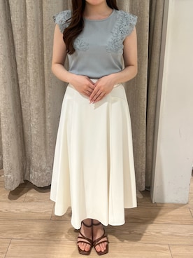 「MISCH MASCH（ミッシュマッシュ）の2026春夏新作 レーストリミングカットソー（ニット/セーター、グリーン系）」を使った、アミュプラザ小倉店さん（レディース・152cm）の春コーディネート