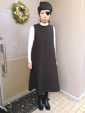 「Gauze#（ガーゼ）のアイテム」を使った、ユッコさん（レディース・168cm）の冬コーディネート