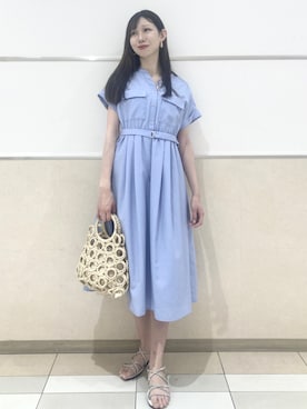 「index（インデックス）のダブルポケットスキッパーワンピース【防シワ/洗濯機OK】《XS～3L/6col》（ワンピース、ブルー系）」を使った、838さん（レディース・168cm）の春コーディネート