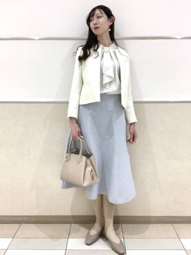 「OPAQUE.CLIP（オペークドットクリップ）の《通勤対応》 コットンツイードジャケット（ノーカラージャケット、ホワイト系）」を使った、838さん（レディース・168cm）の冬コーディネート