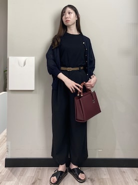 「OPAQUE.CLIP（オペークドットクリップ）のベーシックTシャツ／オーガニックコットン混【洗濯機OK】（Tシャツ/カットソー、ブラック系）」を使った、838さん（レディース・168cm）の夏コーディネート