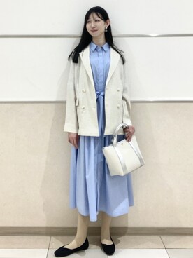 「OPAQUE.CLIP（オペークドットクリップ）の【UVケア/接触冷感】ダブルブレストジャケット《防シワ加工/洗える》（テーラードジャケット、ベージュ系）」を使った、838さん（レディース・168cm）の春コーディネート