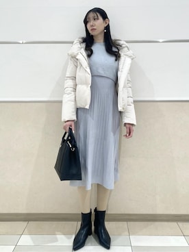 「index（インデックス）のKAWADAダウンショートコート【撥水/洗濯機OK/静電気防止裏地】《XS～LL》（ダウンジャケット/コート、ベージュ系）」を使った、838さん（レディース・168cm）の冬コーディネート