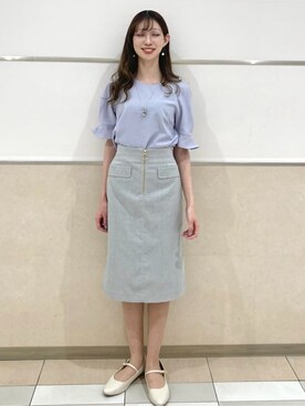 「index（インデックス）の《8色展開/XS-LLサイズ》タックパフスリーブブラウス【洗濯機洗い可/吸水速乾/防シワ/抗ピル】（シャツ/ブラウス、パープル系）」を使った、838さん（レディース・168cm）の春コーディネート