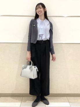 「index（インデックス）のラメリリーボクシーショートカーディガン【洗濯機OK】（カーディガン/ボレロ、グレー系）」を使った、838さん（レディース・168cm）の春コーディネート