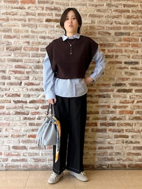 「THE SHOP TK （ザ ショップ ティーケー ）の巾着ショルダーバッグ（ショルダーバッグ）」を使った、しばさん（レディース・168cm）の冬コーディネート