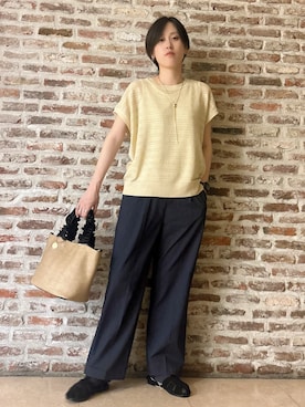 「THE SHOP TK （ザ ショップ ティーケー ）の【2点セット】メッシュニット+タンクトップ（その他トップス、ベージュ系）」を使った、しばさん（レディース・168cm）の夏コーディネート