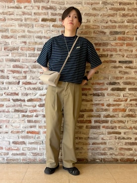 「THE SHOP TK （ザ ショップ ティーケー ）のワンポイント刺繍マルチボーダーTee（Tシャツ/カットソー、ブルー系）」を使った、しばさん（レディース・168cm）の春コーディネート
