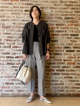「THE SHOP TK （ザ ショップ ティーケー ）の巾着ショルダーバッグ（ショルダーバッグ）」を使った、しばさん（レディース・168cm）の春コーディネート