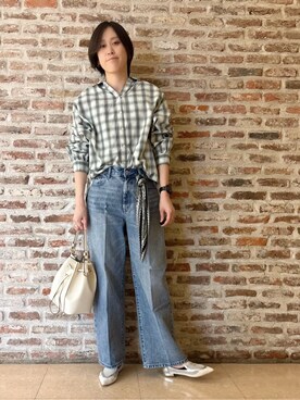 「THE SHOP TK （ザ ショップ ティーケー ）の巾着ショルダーバッグ（ショルダーバッグ）」を使った、しばさん（レディース・168cm）の春コーディネート