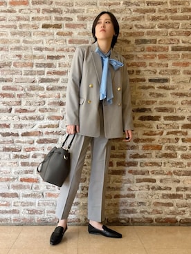 「THE SHOP TK （ザ ショップ ティーケー ）の巾着ショルダーバッグ（ショルダーバッグ）」を使った、しばさん（レディース・168cm）の冬コーディネート