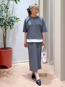 「grove（グローブ）のオーバルダブルリングネックレス（ネックレス、シルバー系）」を使った、Harukaさん（レディース・164cm）の夏コーディネート
