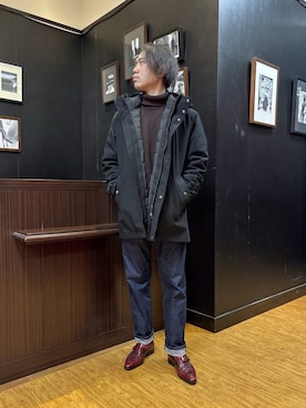 「TAKEO KIKUCHI（タケオキクチ）の【3WAY】ドビー ダウンライナー付ブルゾン（ブルゾン、ブラック系）」を使った、KEIさん（メンズ・167cm）の冬コーディネート