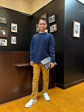 「アイテム（クラッチバッグ、グレー系）」を使った、KEIさん（メンズ・167cm）の冬コーディネート