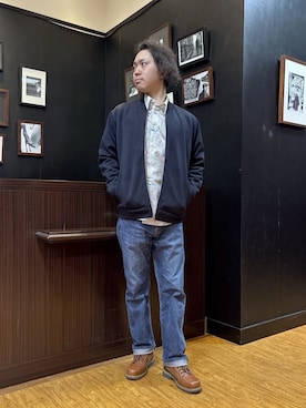 「TAKEO KIKUCHI（タケオキクチ）のスライドパズル ジャカード ブルゾン（ブルゾン、ブルー系）」を使った、KEIさん（メンズ・167cm）の冬コーディネート
