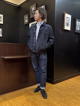 「TAKEO KIKUCHI（タケオキクチ）の【BOWLER HAT LABEL】エクスプローラー Gジャン（デニムジャケット、ブルー系）」を使った、KEIさん（メンズ・167cm）の冬コーディネート
