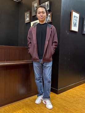 「アイテム（パーカー、レッド系）」を使った、KEIさん（メンズ・167cm）の秋コーディネート