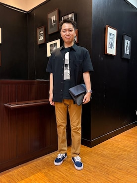 「アイテム（クラッチバッグ、ブルー系）」を使った、KEIさん（メンズ・167cm）の夏コーディネート