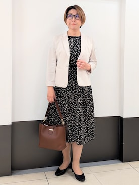 「Reflect（リフレクト）の【手洗い可】プリント柄ワンピース（ワンピース、ブラック系）」を使った、じゅりさん（レディース・163cm）の夏コーディネート