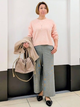 「Reflect（リフレクト）の【SS-4Lサイズ／衿が顔に当たらない◎】スタンドネックミドルコート（その他アウター、ベージュ系）」を使った、じゅりさん（レディース・163cm）の冬コーディネート