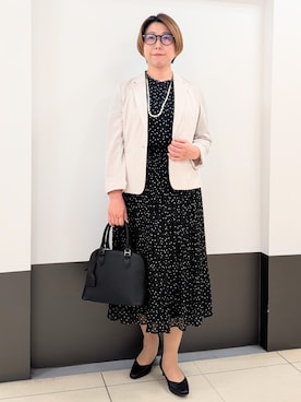 「Reflect（リフレクト）の【セットアップ／手洗い可】ドット柄シアーブラウス（シャツ/ブラウス、ブラック系）」を使った、じゅりさん（レディース・163cm）の夏コーディネート